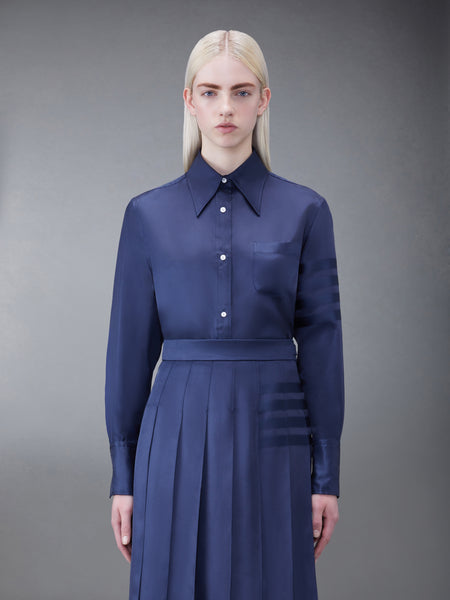 SILK TWILL 4-BAR OVERSIZED SHIRT NAVY