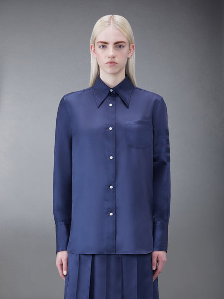 SILK TWILL 4-BAR OVERSIZED SHIRT NAVY