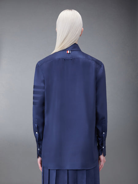 SILK TWILL 4-BAR OVERSIZED SHIRT NAVY