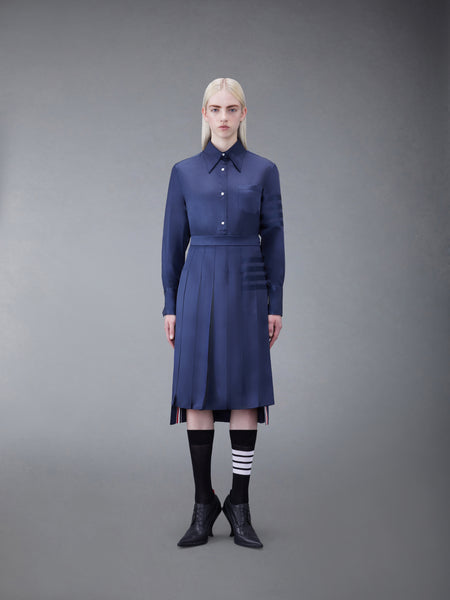 SILK TWILL 4-BAR OVERSIZED SHIRT NAVY