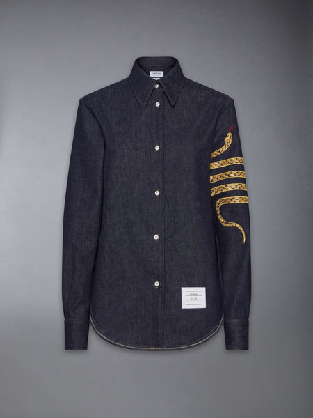 LUNAR NEW YEAR EASY FIT DENIM SHIRT BLUE