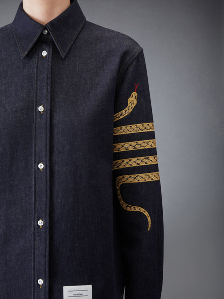 LUNAR NEW YEAR EASY FIT DENIM SHIRT BLUE