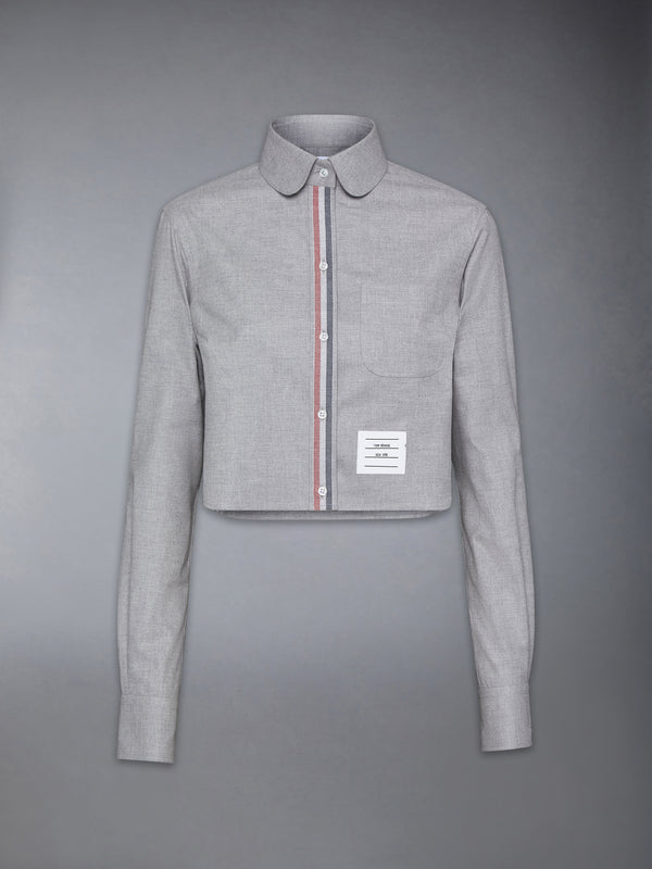 STRIPE COTTON FLANNEL CLASSIC CROPPED ROUND COLLAR SHIRT