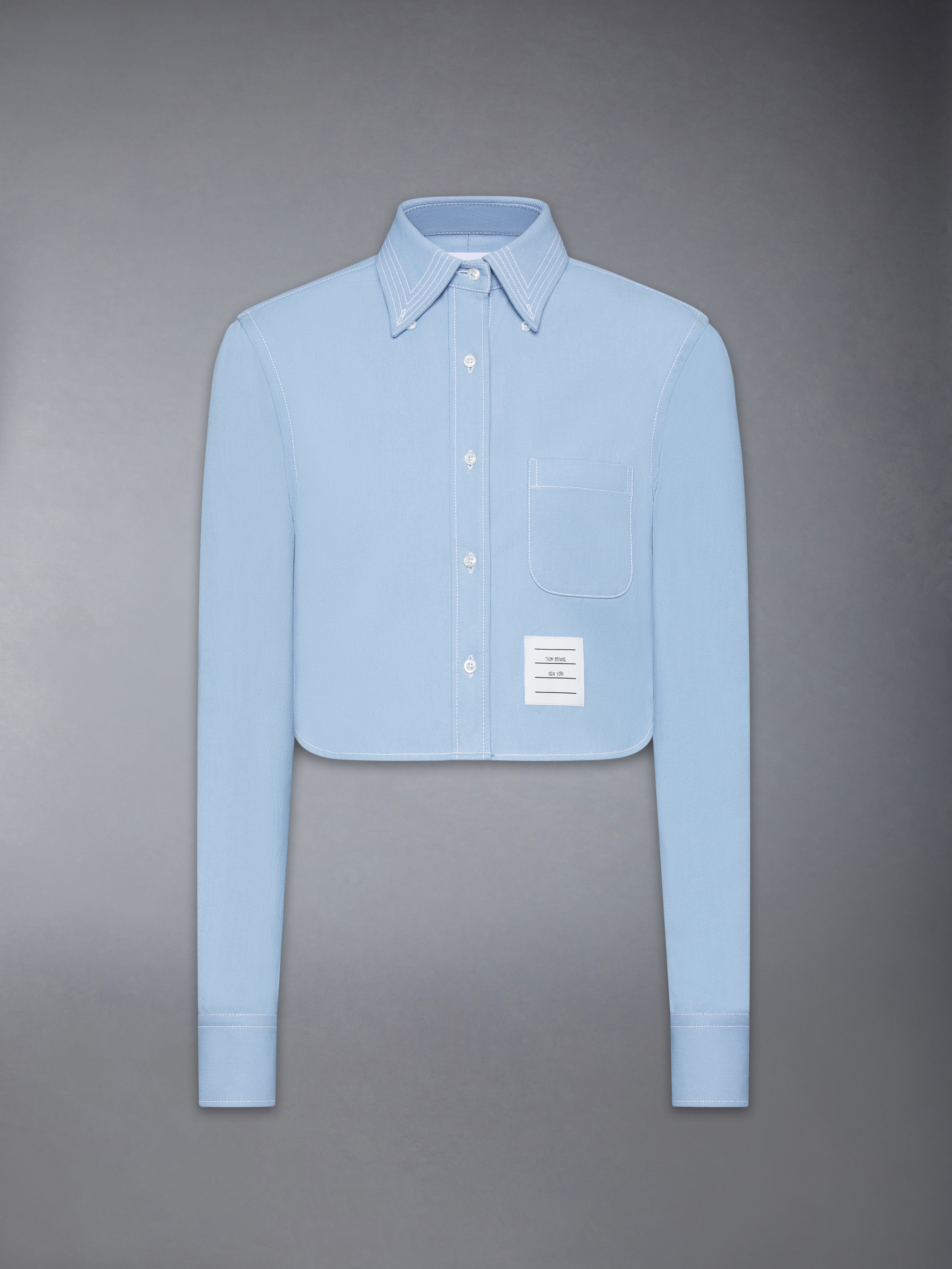 Tシャツ・カットソー THOM BROWNE FW25 Denim Shirt (FLL183AF0991 480) Denim Classic Cropped Long Sleeve Shirt | Thom Browne