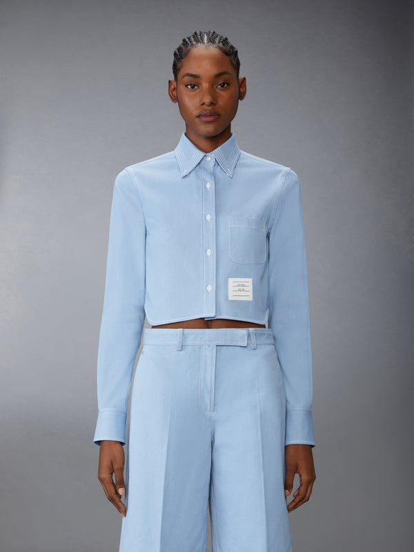 DENIM CLASSIC CROPPED LONG SLEEVE SHIRT - image 1