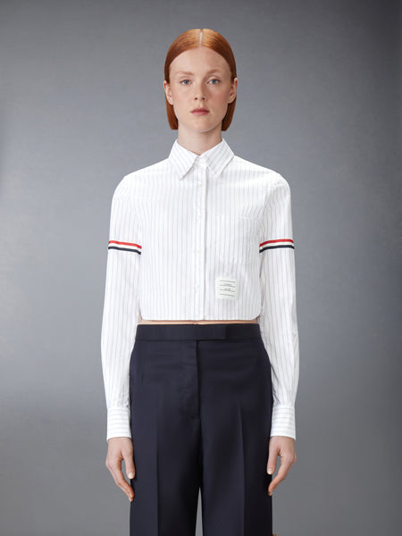OXFORD PINSTRIPE ARMBAND CROPPED SHIRT