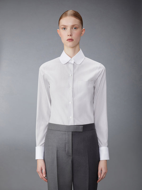 UNIVERSITY STRIPE COTTON SILK ROUND COLLAR SHIRT - image 1