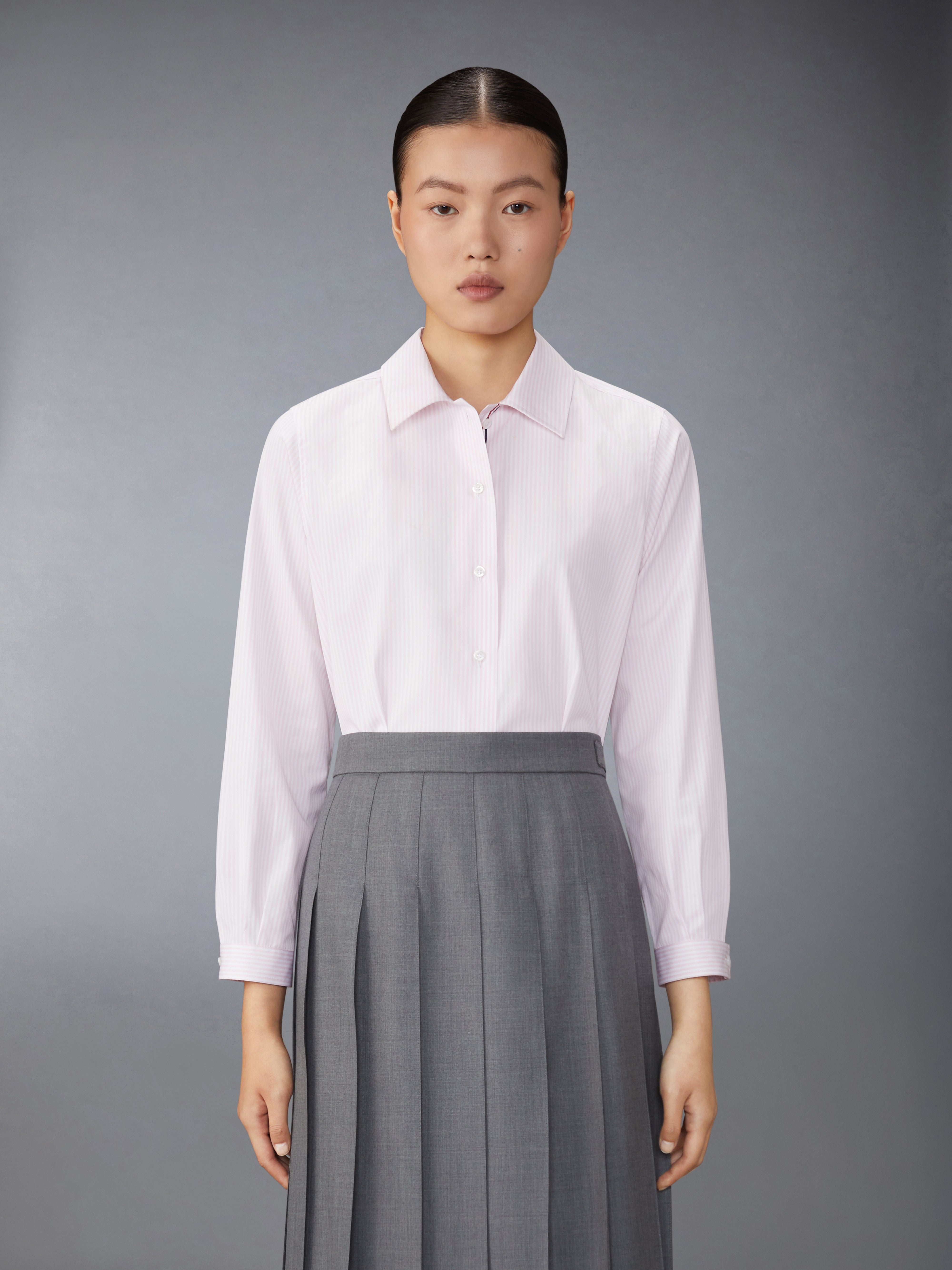 University Stripe Poplin Tucked Blouse | Thom Browne