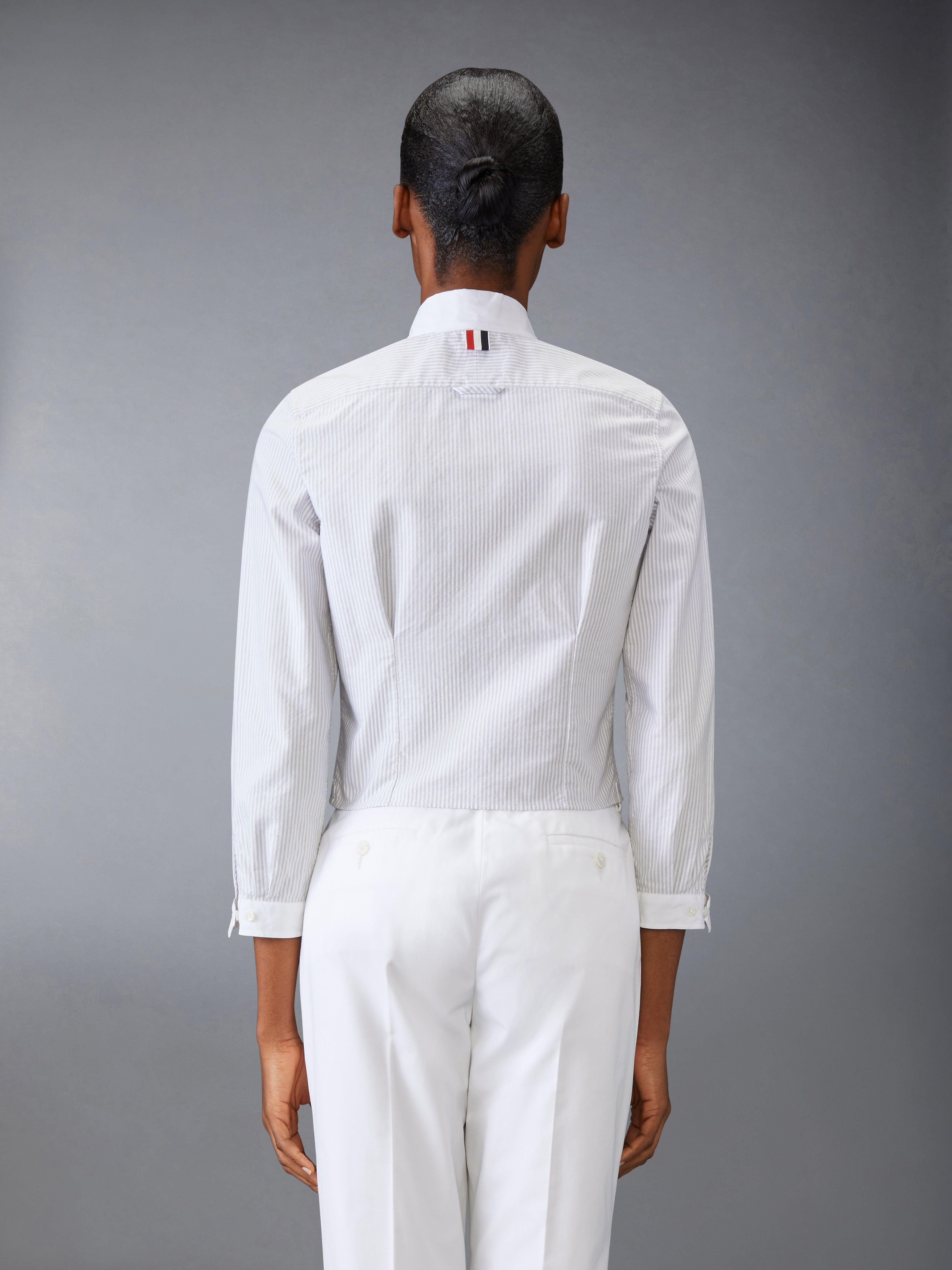 Bow Collar L/S Tucked Blouse W/ Poplin Bow And Cuffs In