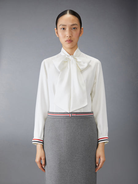 SILK TWILL BOW COLLAR BLOUSE WHITE