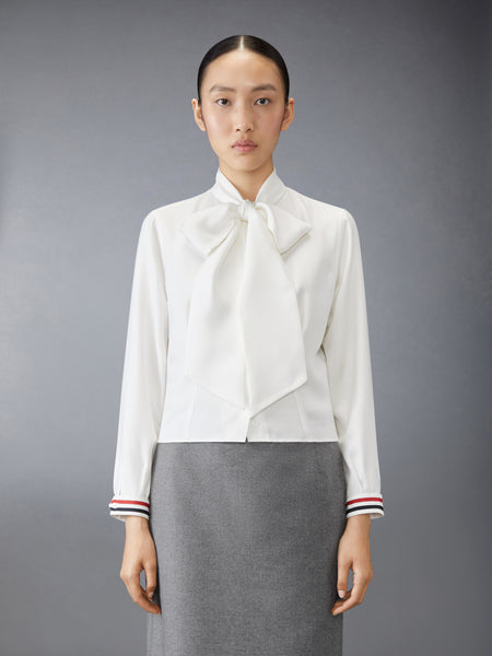 SILK TWILL BOW COLLAR BLOUSE WHITE