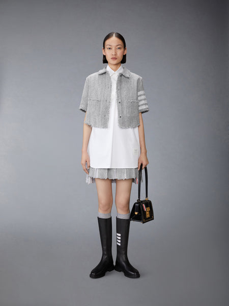 SOLID TWEED 4-BAR CROPPED SHIRT JACKET