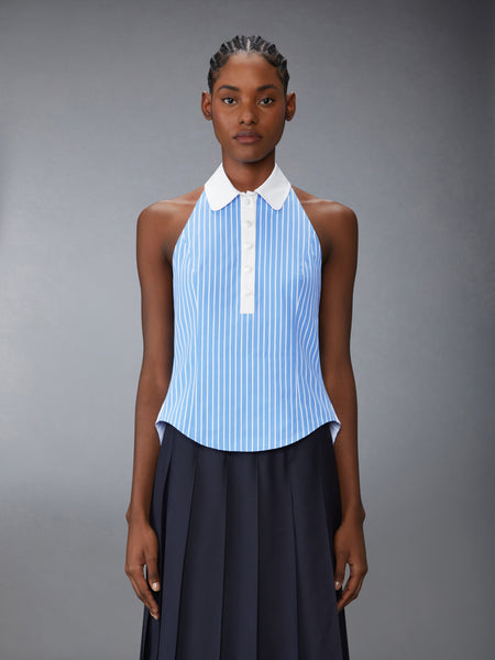 PINSTRIPE POPLIN POLO HALTER TOP