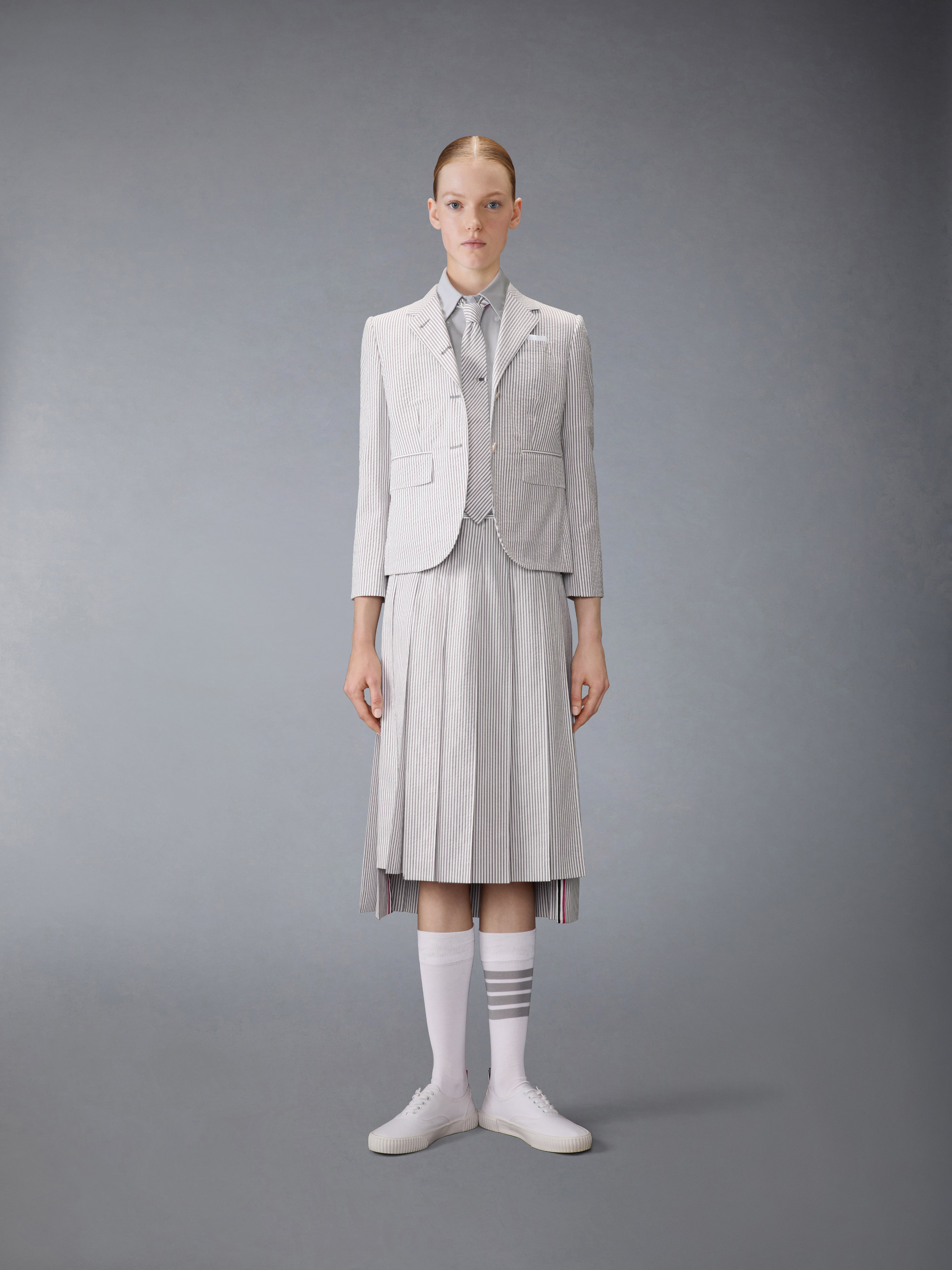 Tシャツ・カットソー THOM BROWNE FW25 Cropped shirt (FLL205A03113 100) Poplin Cropped Short Sleeve Shirt | Thom Browne