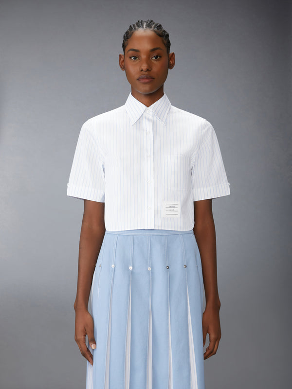 PINSTRIPE POPLIN CROPPED SHORT SLEEVE SHIRT - image 1