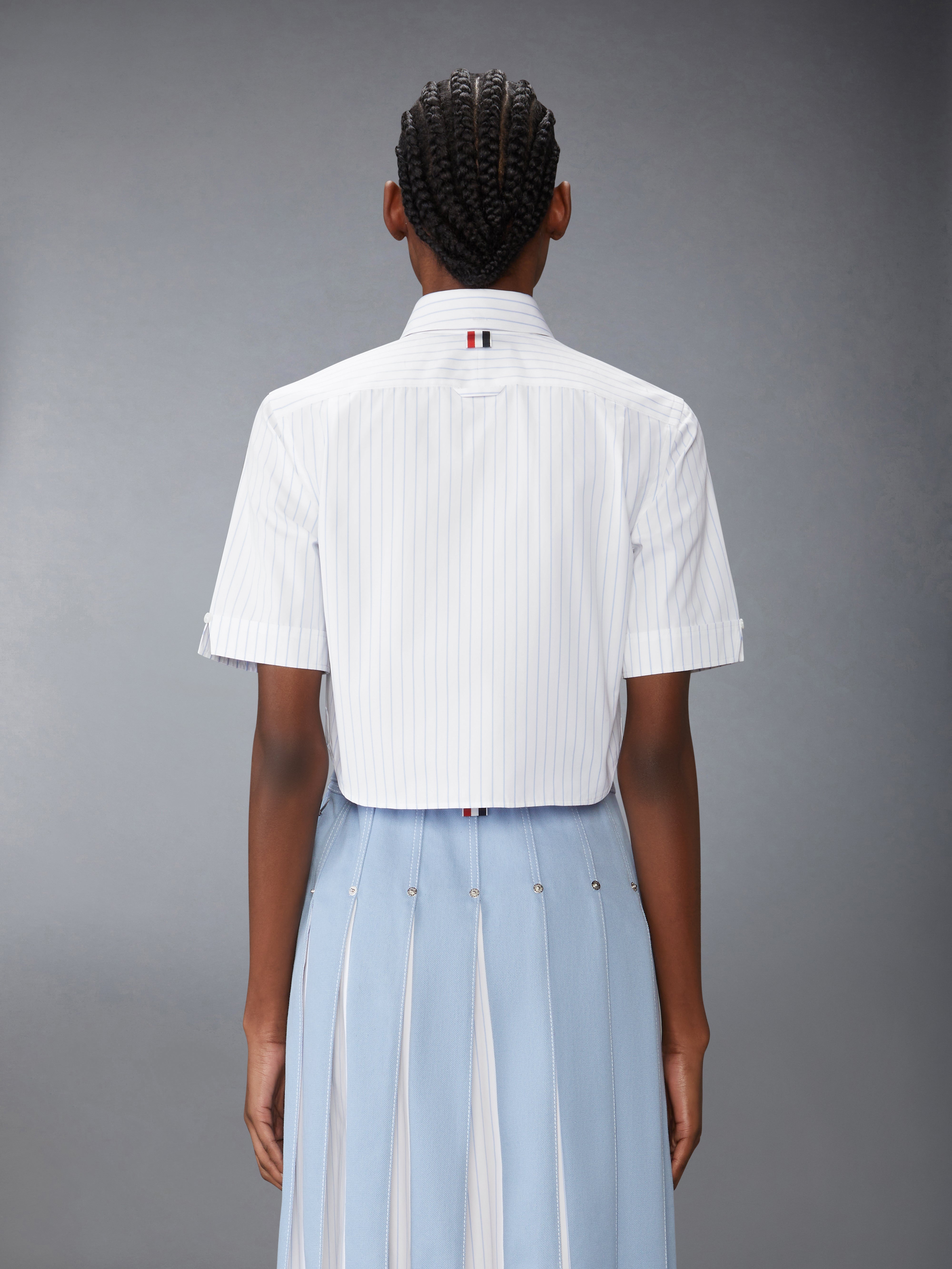 Tシャツ・カットソー THOM BROWNE FW25 Cropped shirt (FLL205A03113 100) Poplin Cropped Short Sleeve Shirt | Thom Browne
