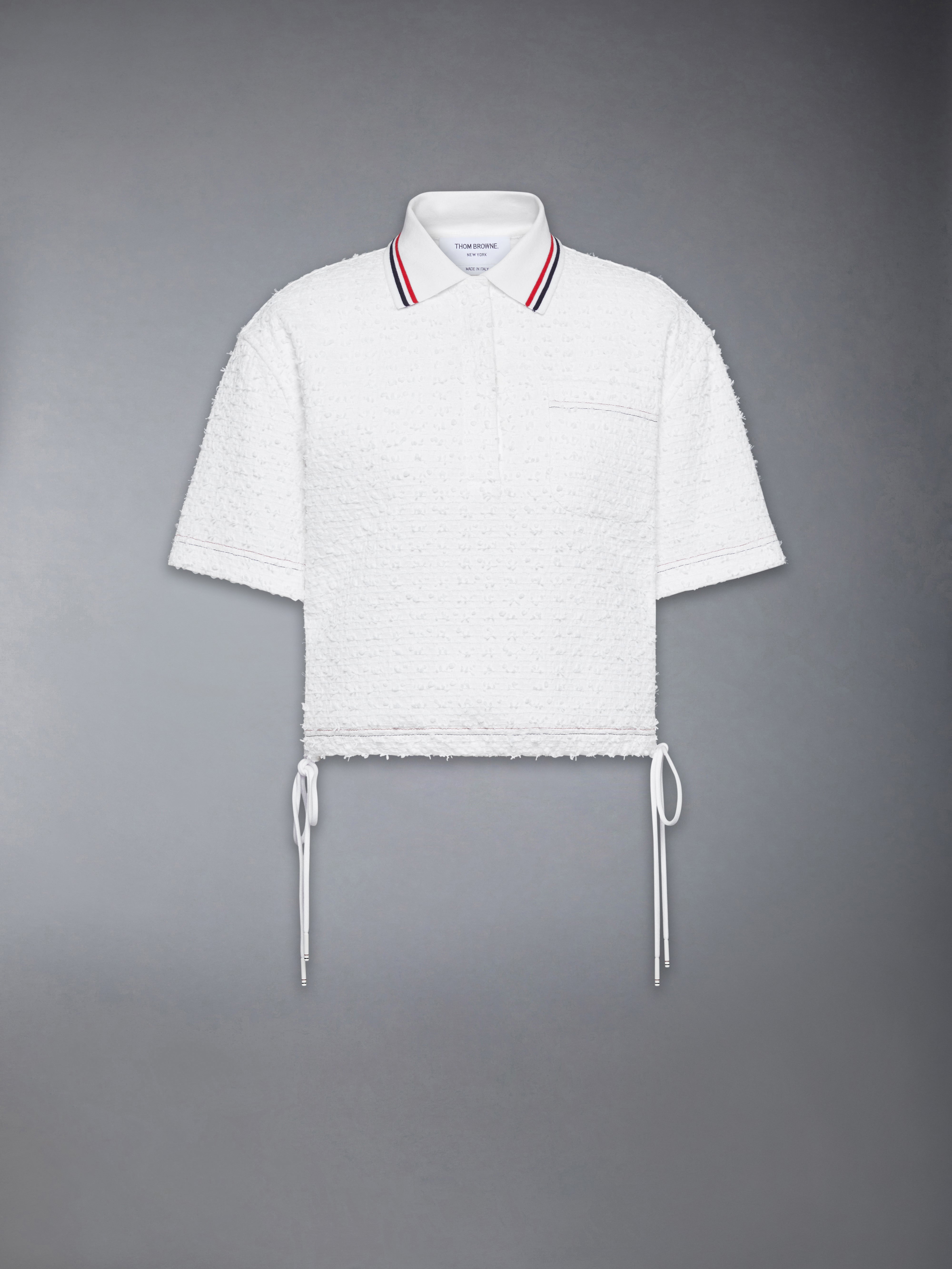 Eyelash Ribbon Tweed Drawstring Hem Polo | Thom Browne
