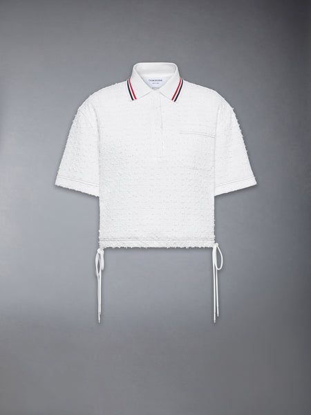 EYELASH RIBBON TWEED DRAWSTRING HEM POLO WHITE