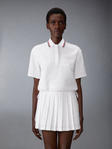 EYELASH RIBBON TWEED DRAWSTRING HEM POLO WHITE