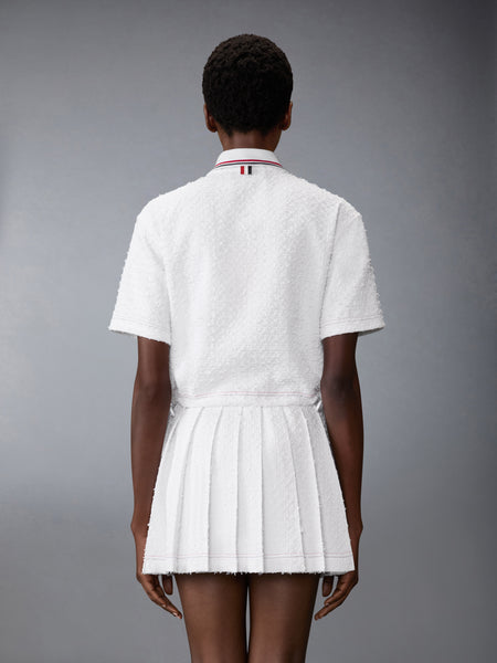 EYELASH RIBBON TWEED DRAWSTRING HEM POLO WHITE