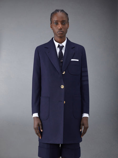 Flannel 4-Bar Sack Overcoat NAVY