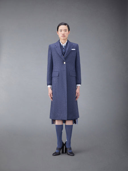 Solid Shetland Wide Lapel Overcoat BLUE