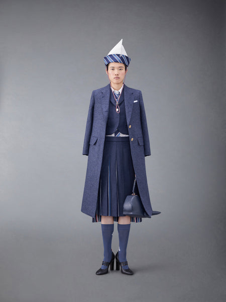 Solid Shetland Wide Lapel Overcoat BLUE