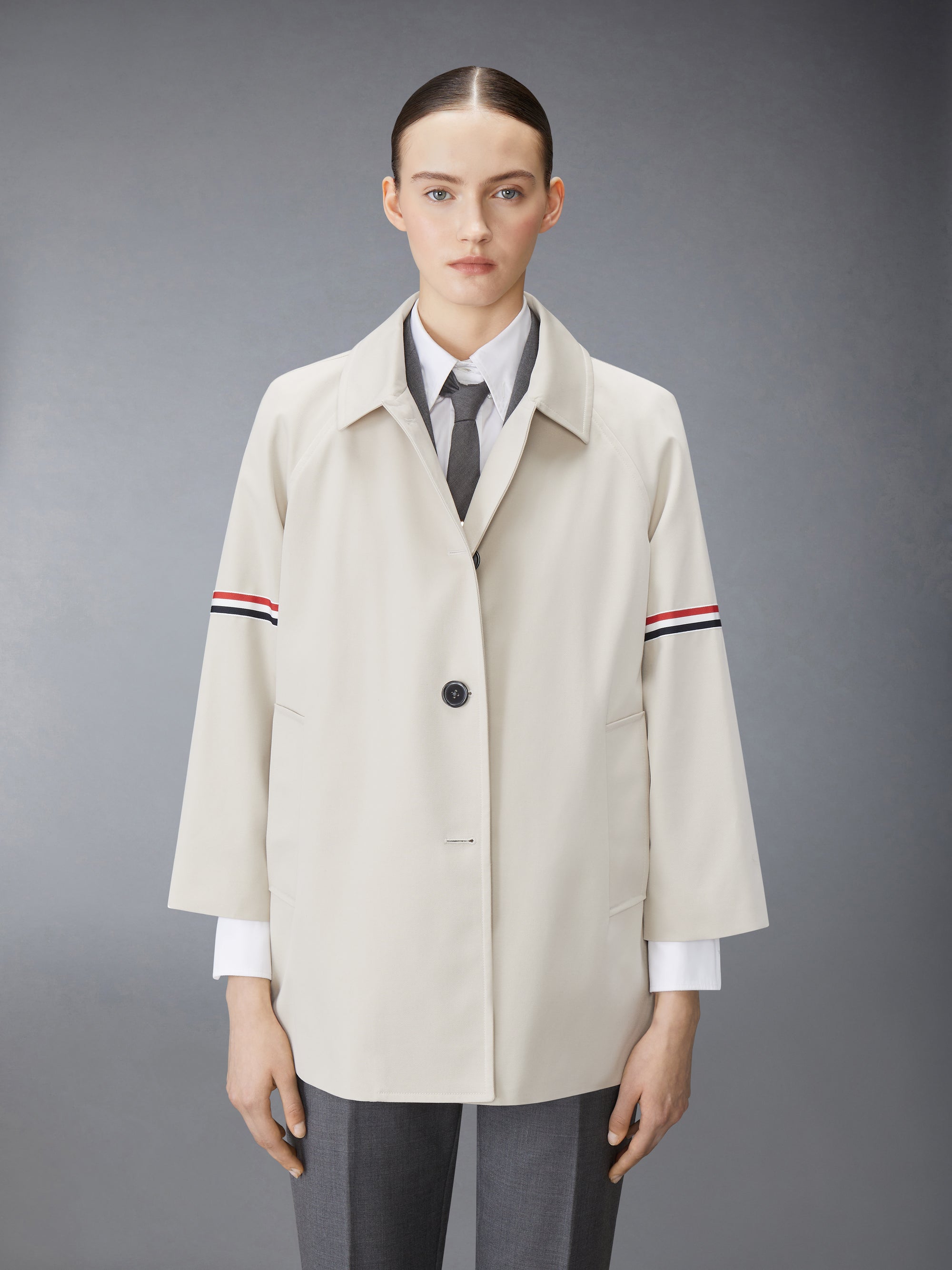 COTTON TWILL ARMBAND CROPPED CAR COAT