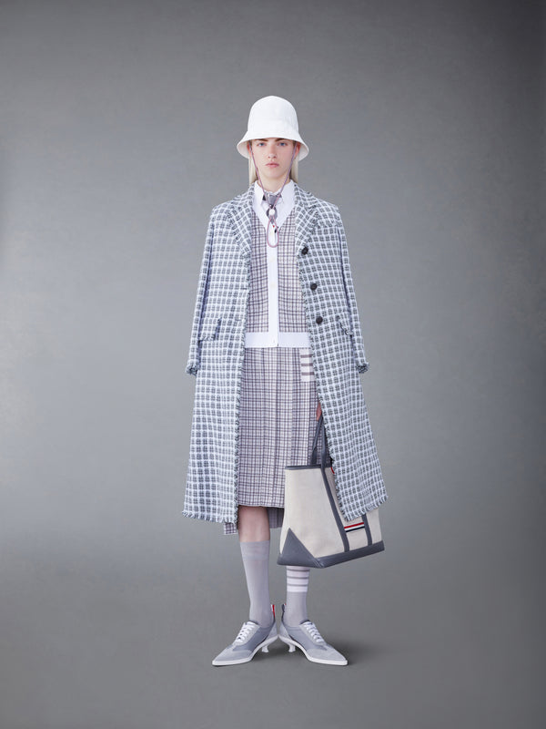 CHECK SUMMER TWEED FRAY WIDE LAPEL OVERCOAT - image 3