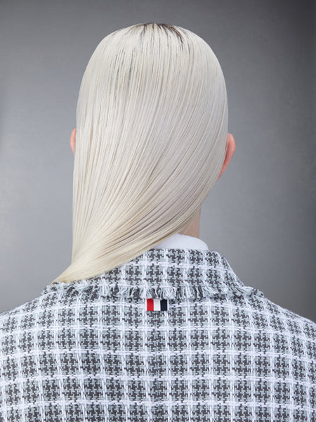 CHECK SUMMER TWEED FRAY WIDE LAPEL OVERCOAT MED GREY