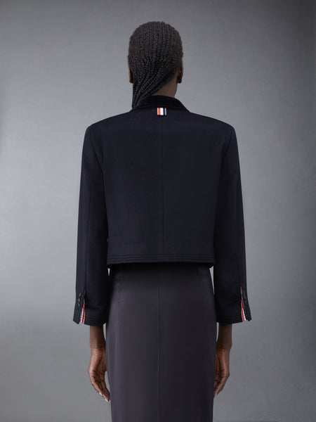 ZIBELINE COAT WEIGHT CASHMERE VELVET COLLAR CROPPED CHESTERFIELD COAT BLACK