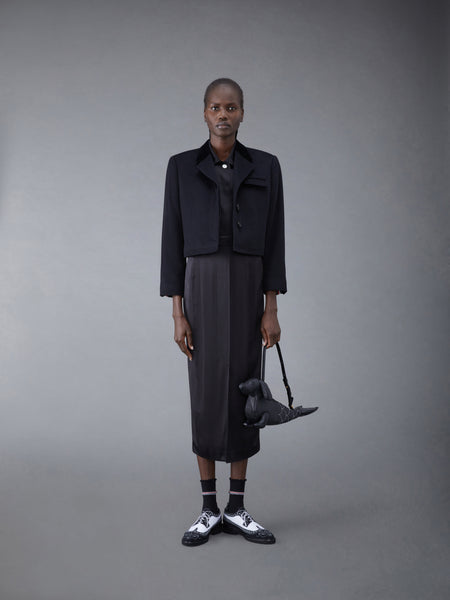 ZIBELINE COAT WEIGHT CASHMERE VELVET COLLAR CROPPED CHESTERFIELD COAT BLACK