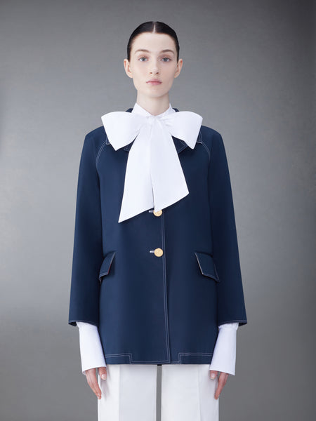 MACKINTOSH CROPPED BOX PLEAT CAR COAT KHAKI/NAVY