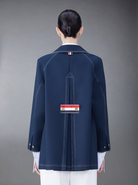 MACKINTOSH CROPPED BOX PLEAT CAR COAT KHAKI/NAVY