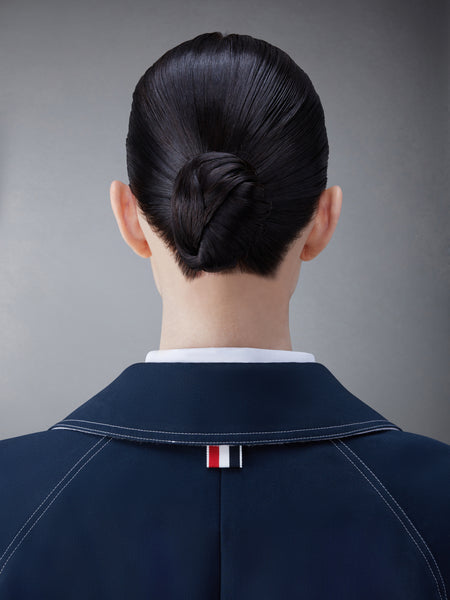 MACKINTOSH CROPPED BOX PLEAT CAR COAT KHAKI/NAVY