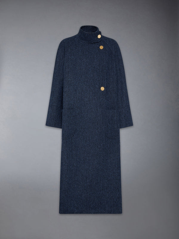 HERRINGBON HARRIS TWEED MIDI RAGLAN FUNNEL NECK COAT - featured image