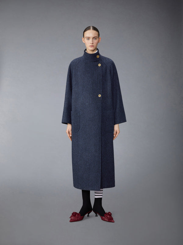 HERRINGBON HARRIS TWEED MIDI RAGLAN FUNNEL NECK COAT - image 1
