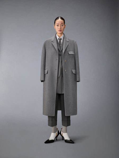 UNCONSTRUCTED BOILED WOOL CHESTERFIELD OVERCOAT MED GREY