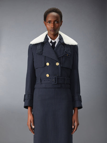 HIGH TWIST WOOL CROPPED TRENCH NAVY