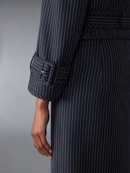HIGH TWIST WOOL CROPPED TRENCH NAVY