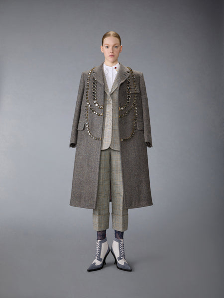 MICRO CHECK CHESTERFIELD TROMPE L'OEIL COATWITH SWAROVKI CRYSTAL