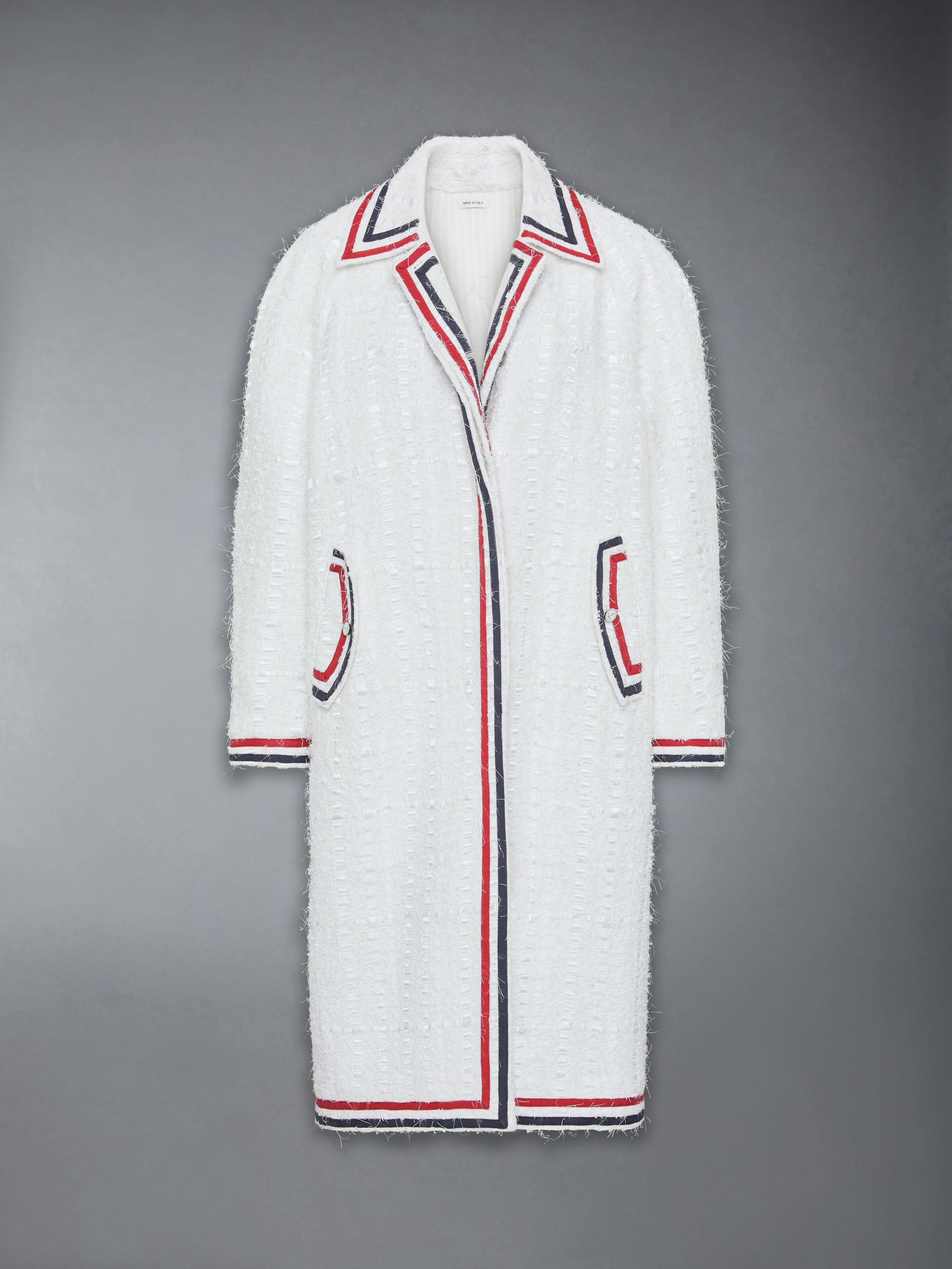 Satin Ribbon Tweed Raglan Coat | Thom Browne