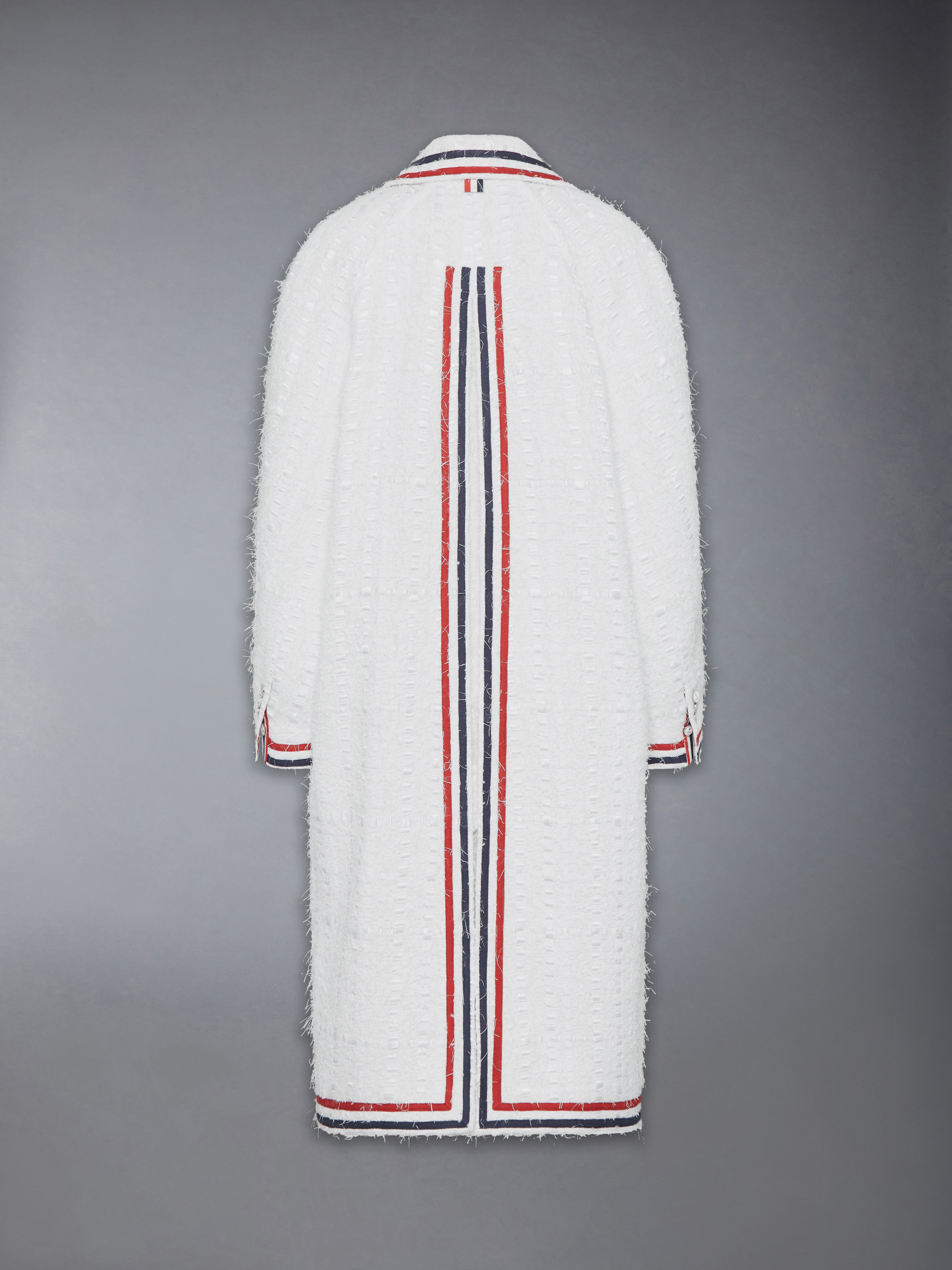 Satin Ribbon Tweed Raglan Coat | Thom Browne