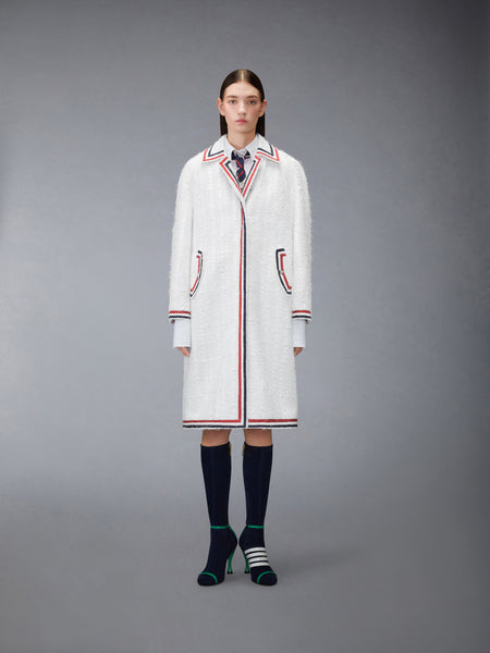 SATIN RIBBON TWEED RAGLAN COAT WHITE