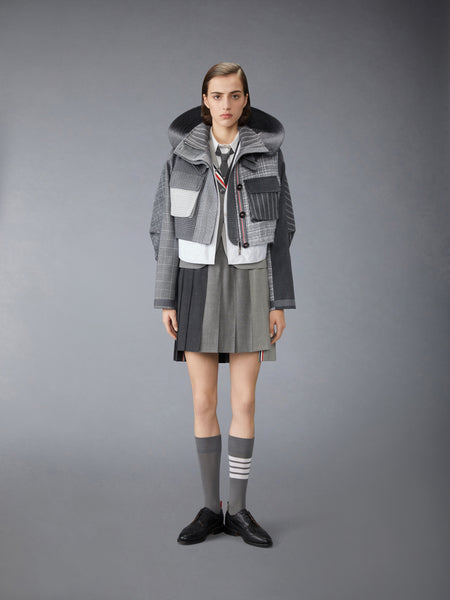 HIGH TWIST WOOL FUNMIX CROPPED TAILORED PARKA DARK GREY