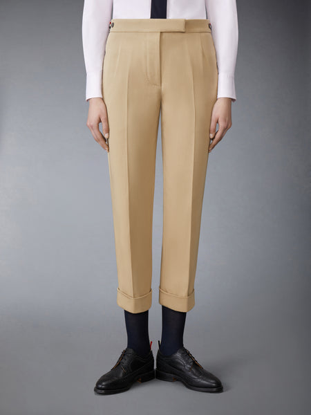 COTTON GABARDINE LOW RISE SLIM TROUSERS KHAKI