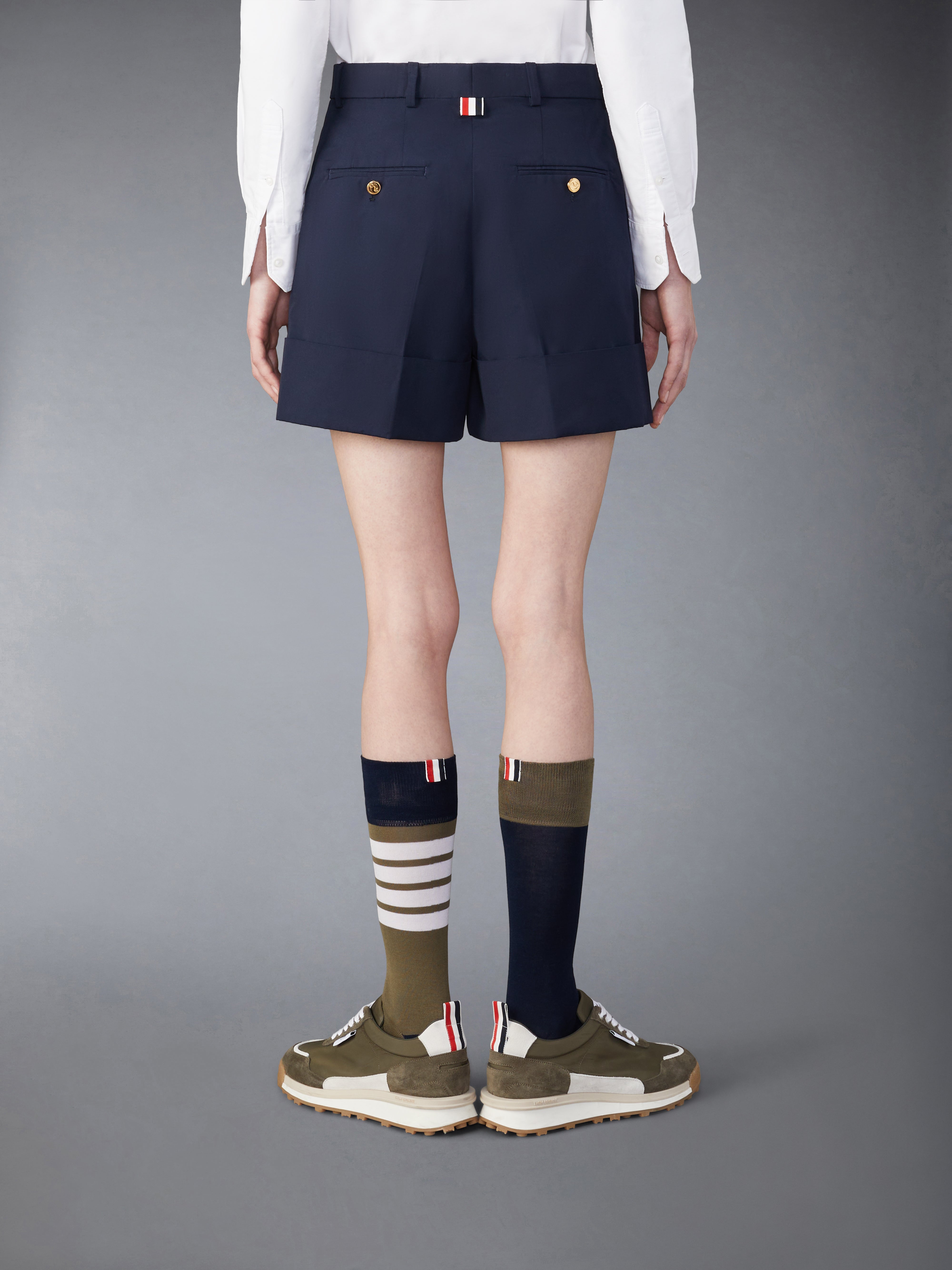 THOM BROWNE 正規品関税込み Men Shorts MJQ212AJ0199 415 Thom Browne Navy blue Bermuda shorts with tricolour detail