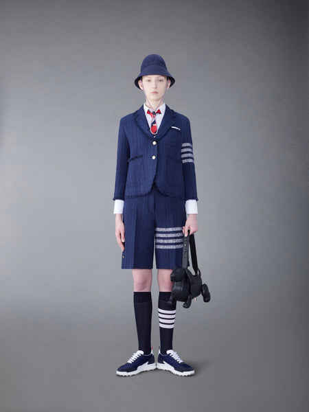 TWEED FRAY 4-BAR HIGH WAIST SHORT NAVY