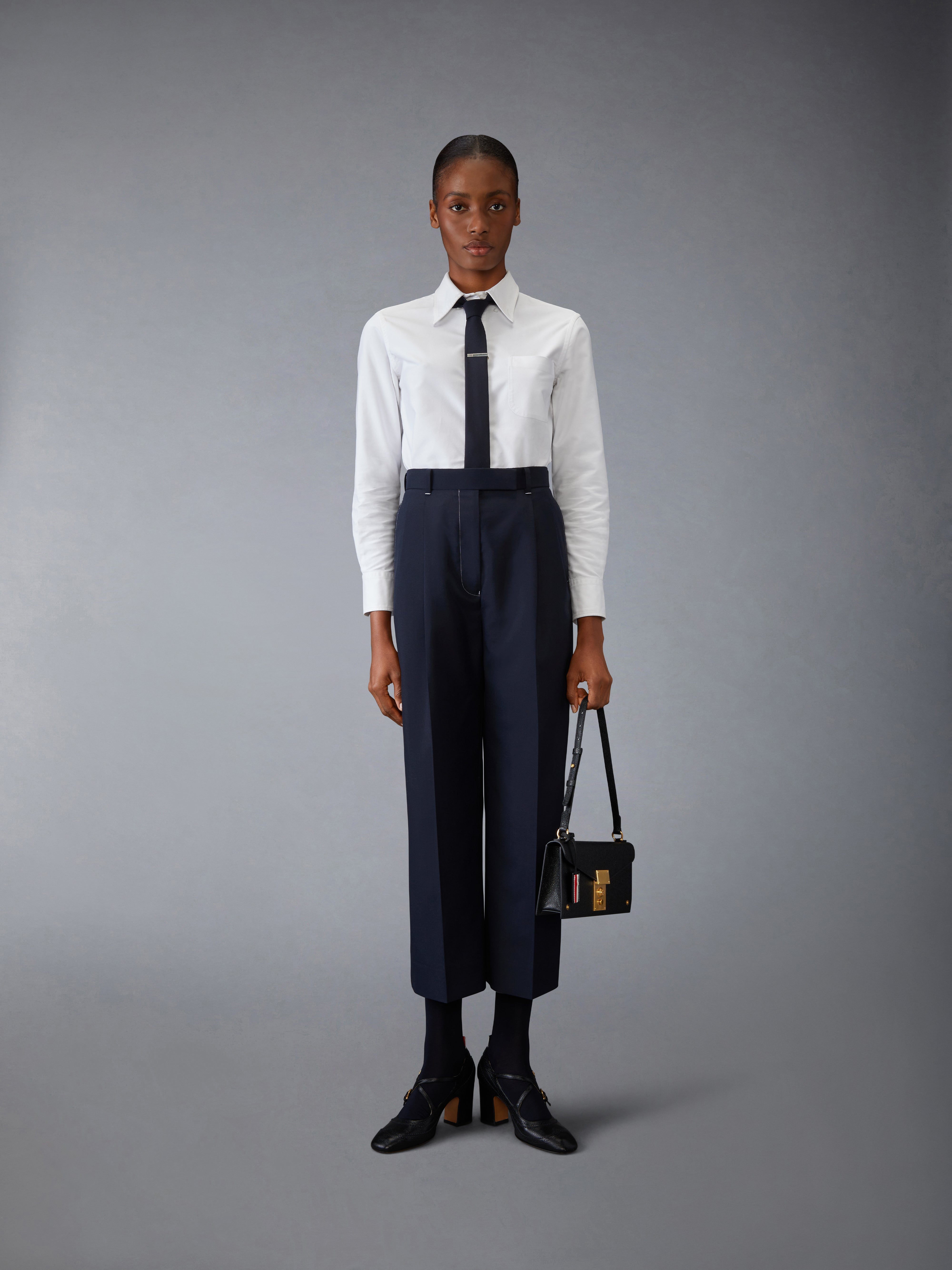 パンツ THOM BROWNE SS25 Wool pants (FTC503A02872 415) High Waisted Double Pleat Trouser In School Uniform Plain