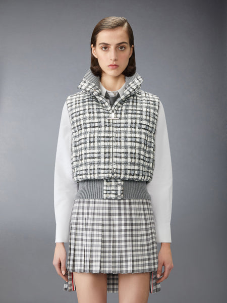 SHEER ORGANZA RIBBON TWEED CROPPED DOWN FILLED VEST WHITE